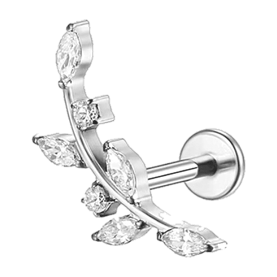 Labret Ramo de Folhas com Zircônias - Titânio