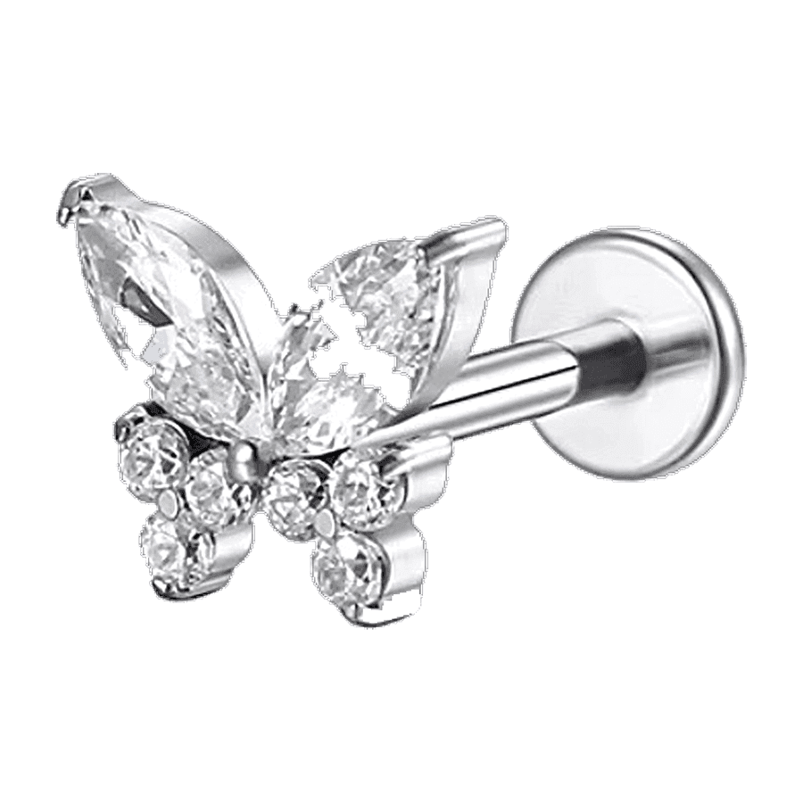 Labret Borboleta com Zircônias - Titânio