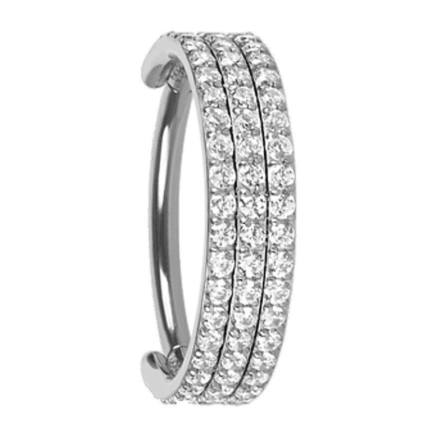 Clicker Argola Tripla Cravejada com Zircônias - Prata